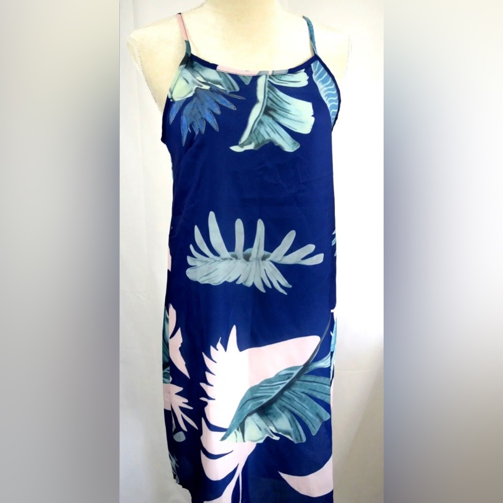 NEW Hount  Blue/Pink/Green Floral Spring Pullover Midi Dress Fully Lined…